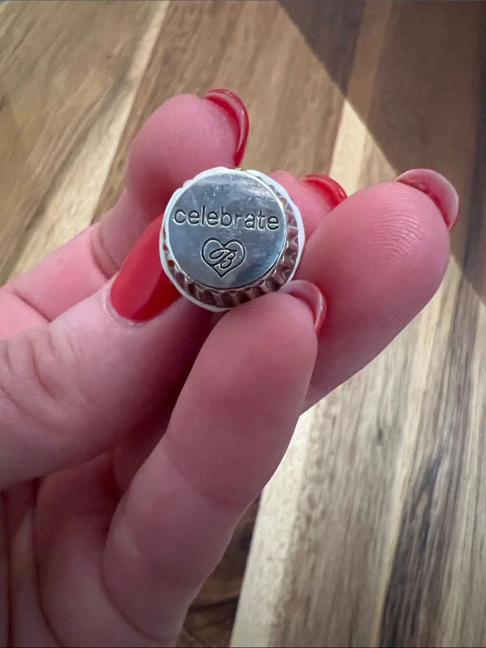 Brighton Silver Cupcake Charm with White Frosting and Pink Heart Accent